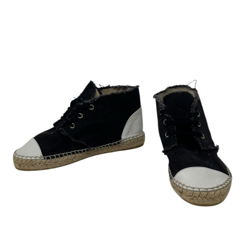 Le Crabe Rouge black canvas white leather hi top espadrilles shoes size 36 -6